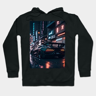 Dark Neon City Sports Car Hoodie